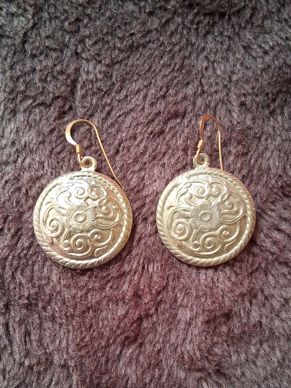 SILVER Tone Floral Disc Drop Earrings - Women Jewelry